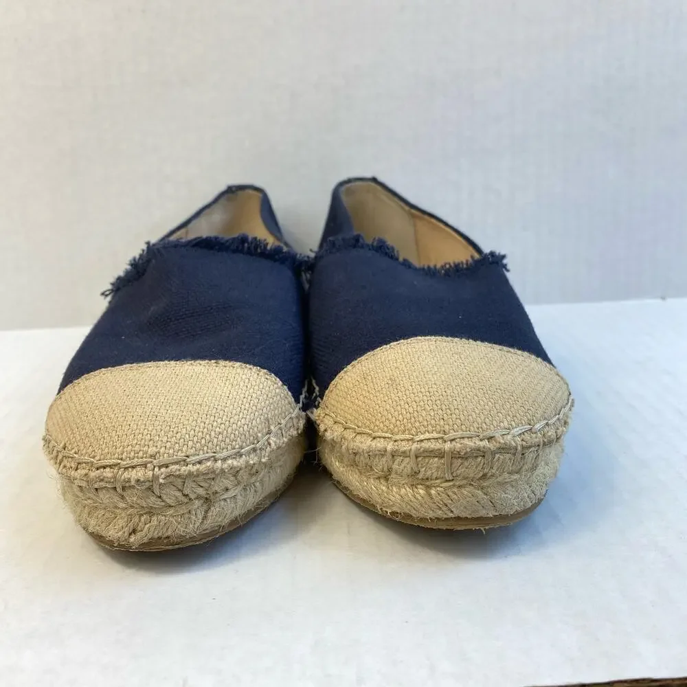 J. MCLAUGHLIN Shoes Espadrille Redding Canvas Flat Loafer Fringe Navy Tan 6.5
